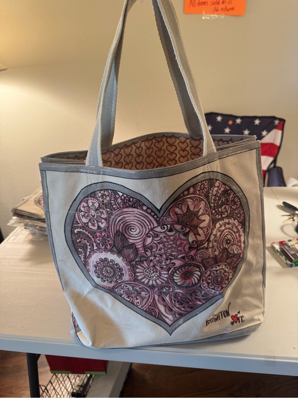 Brighton Canvas Tote with Pink Heart Motif